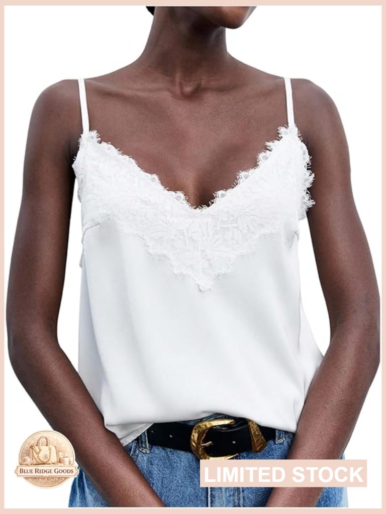 Satin Lace Camisole Deep V Neck Spaghetti Strap Backless Chic Party Top